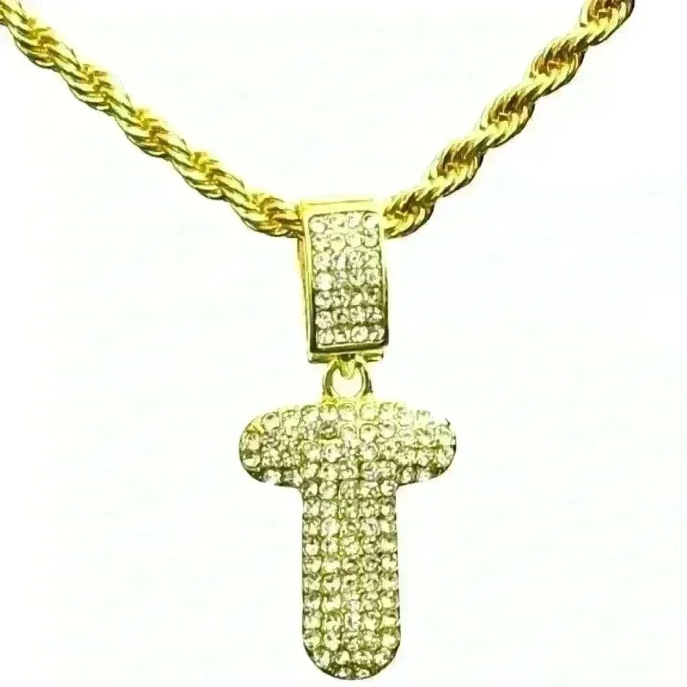 Unisex Yellow Gold-Plated Letter “T” Blingy 24” Necklace